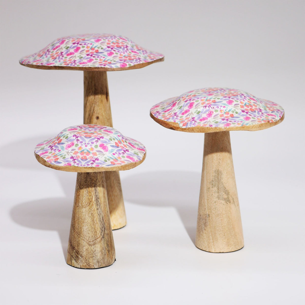 Large Wooden Mushroom - 20cm - Pretty Floral