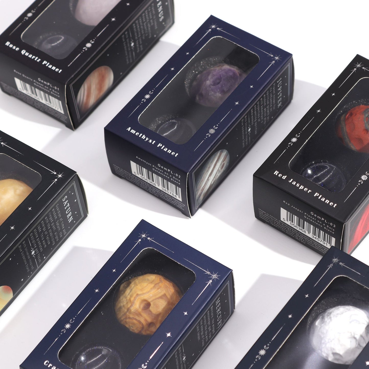 MOON - White Howlite Planet on a Sola Goldstone Stand