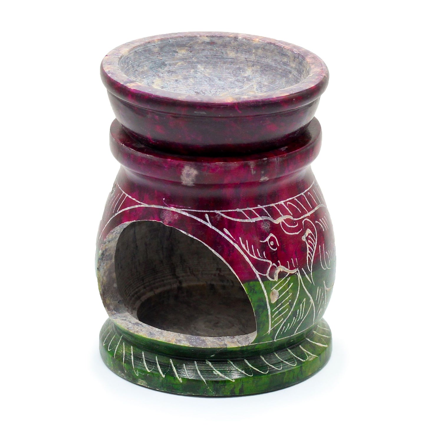 Small Coloured Soapstone Oil Burner 8cm: Om & Elephant