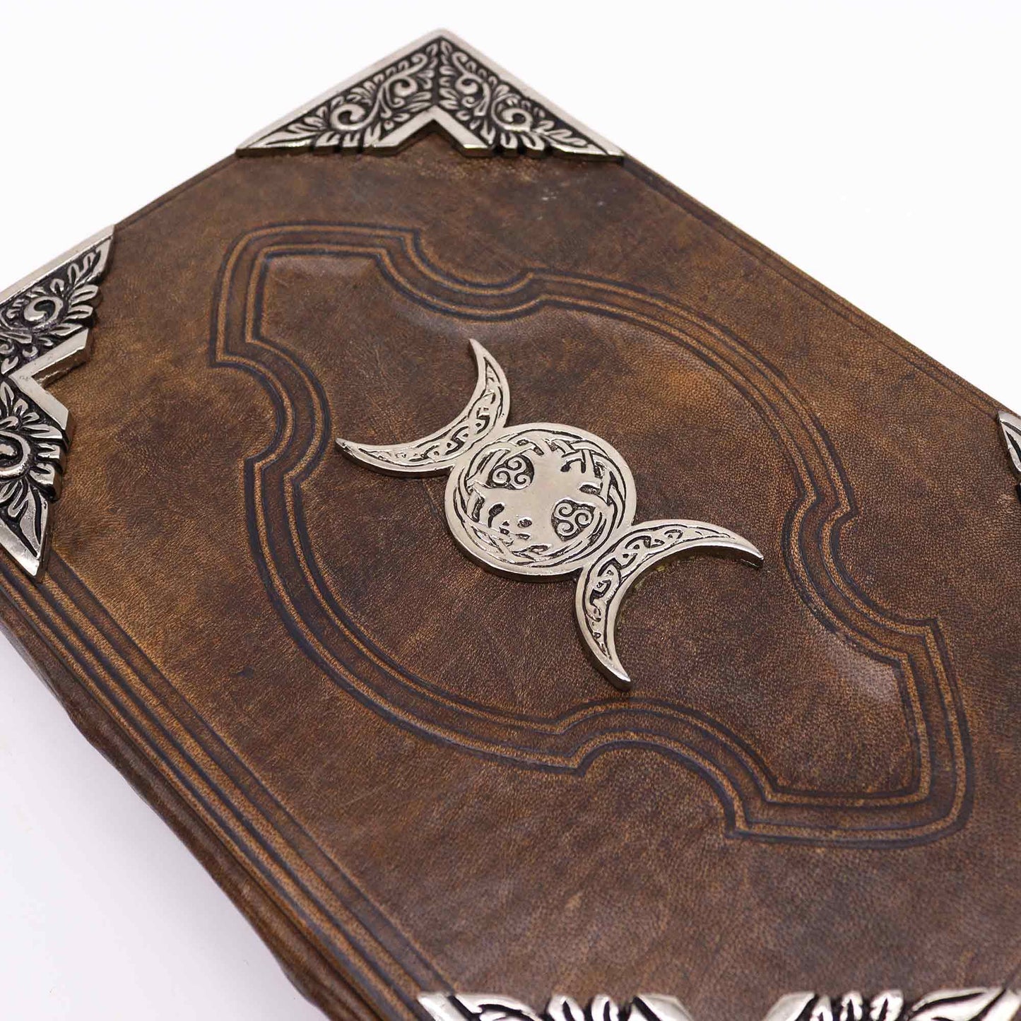Hefty Brown Tan Book - Zinc Triple Moon Decor - 200 Deckle Edges Pages - 26x18cm