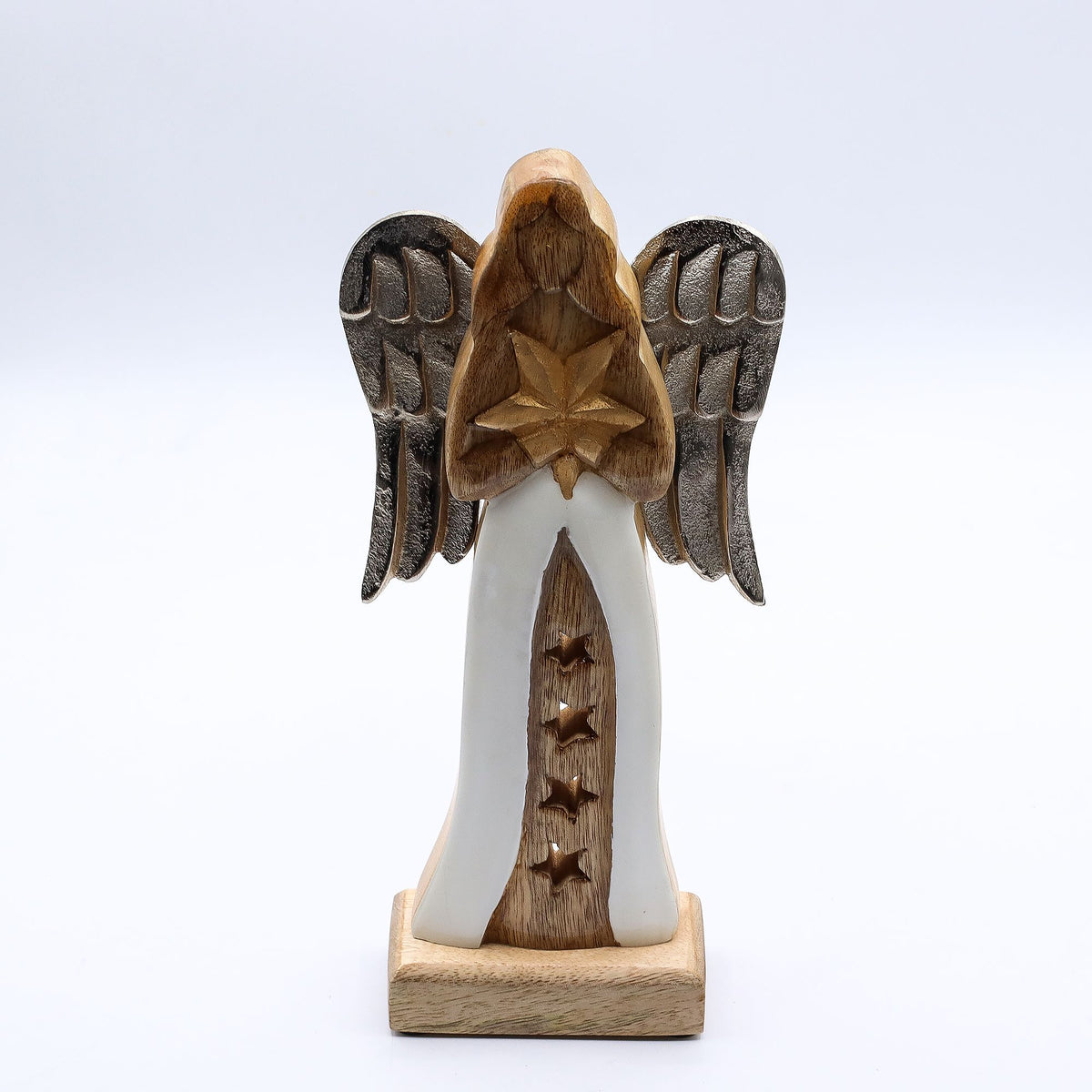 Large Mango Wood Star Angel Metal Wings & Enamel Detail (30cm)