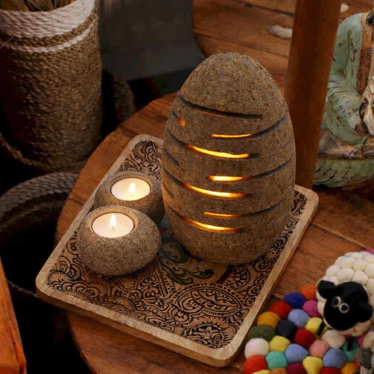 Natural Riverstone Candle Holders