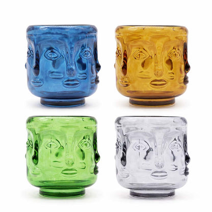 Pair of Buddha Faces Candle Holders - Royal Blue