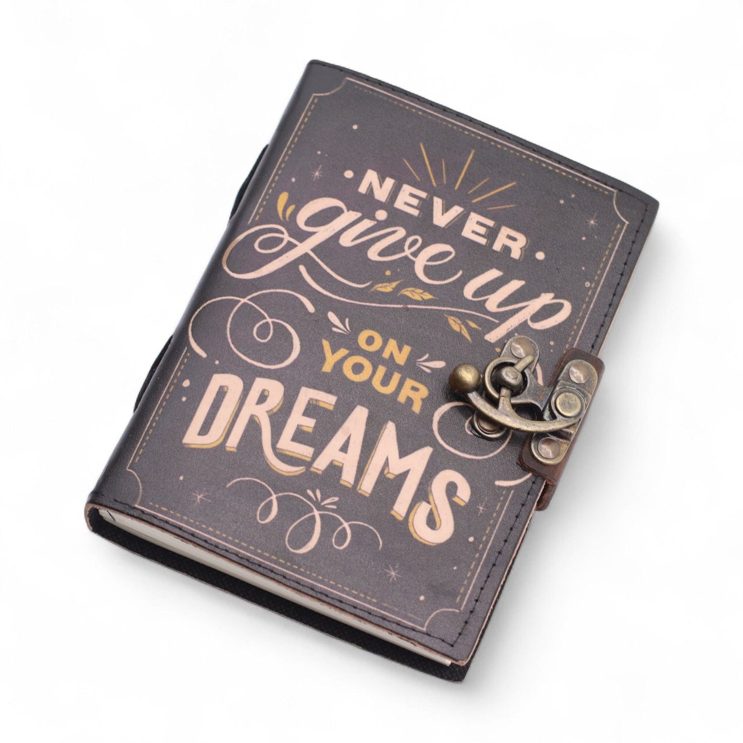 Leather Printed Notebook – Never Give Up On Your Dreams - 18x13cm