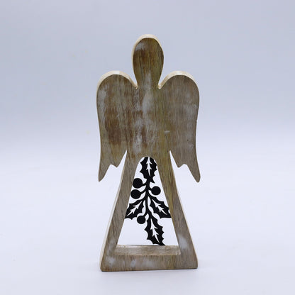 Mango Wood Angel - Whitewash with Iron Decor Cut Out (18cm)