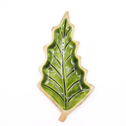 Lost in the Forrest -  Enamel Leaf Wooden Bowl - 33x17cm