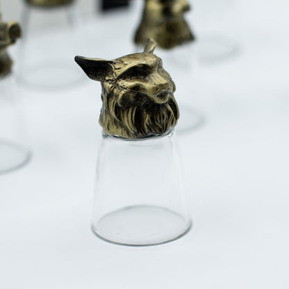 Gift Set of 12 Bottom Up Shot Glasses (25ml) - Forest & Mystical Creatures - Antique Bronze