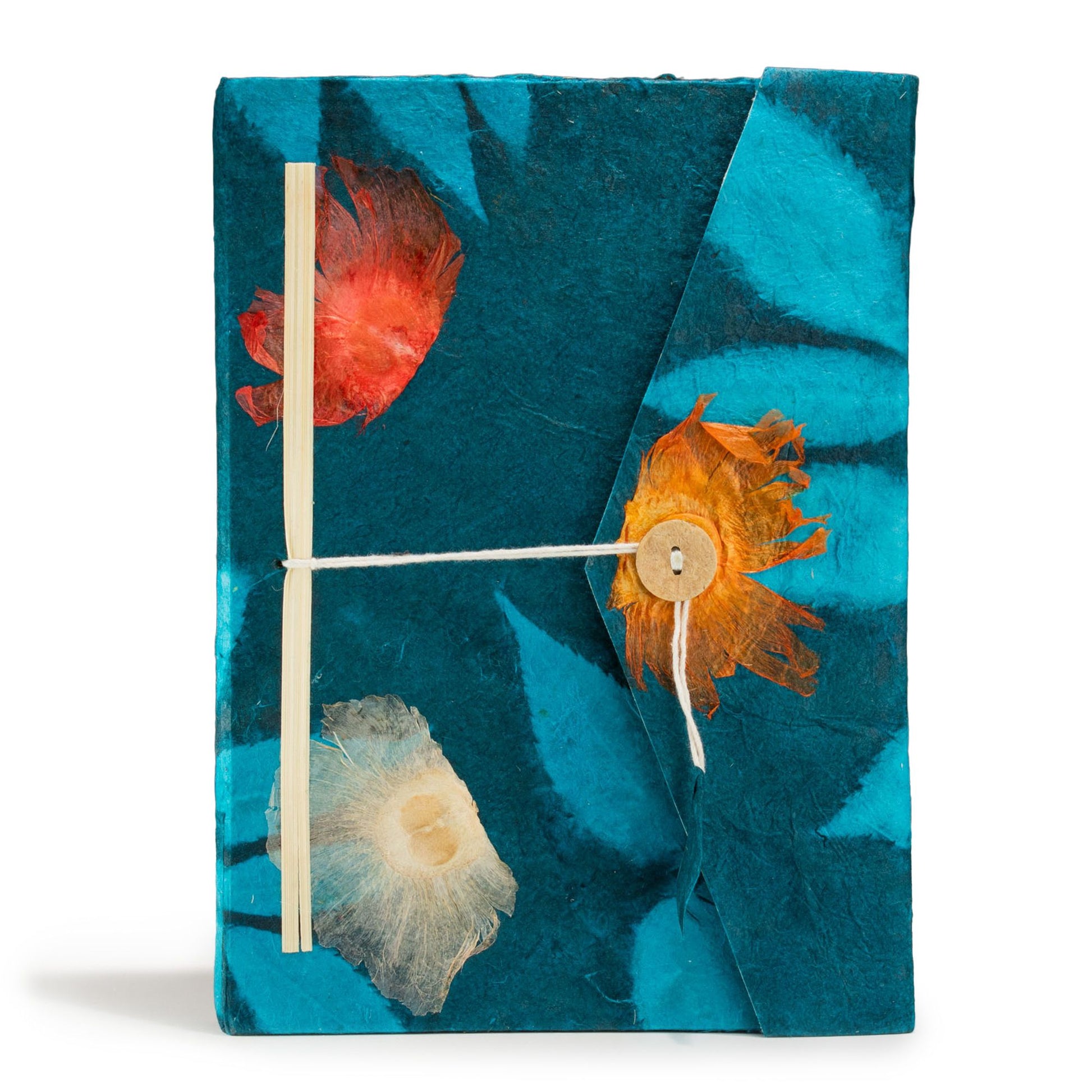 Lokta Bold Floral Notebook – Large – Includes Bookmark – Midnight Blue