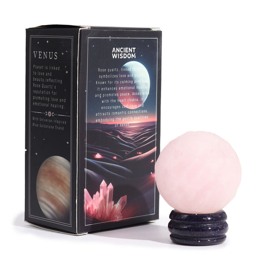VENUS - Rose Quartz Planet on a Sola Goldstone Stand