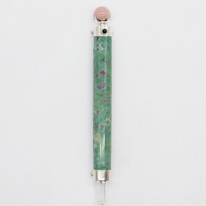 Verdant Heart Wand - Ruby Fuchsite Rose Quartz Crystal Ball top - 23cm