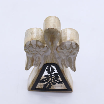 Mango Wood Angel - Whitewash with Iron Decor Cut Out (18cm)