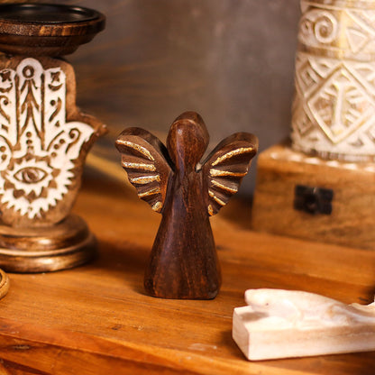 Small Mango Wood Angel - Gold Decor (12cm)