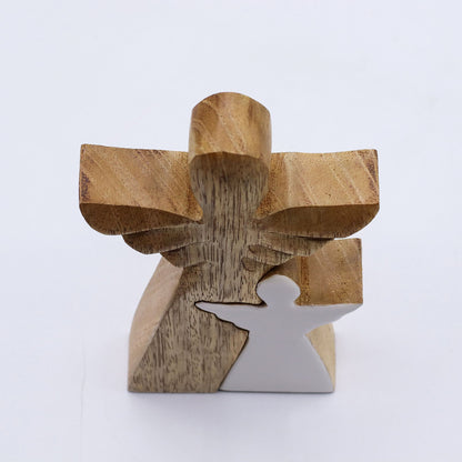 Mango Wood Angel in Angel - White Enamel (15cm)