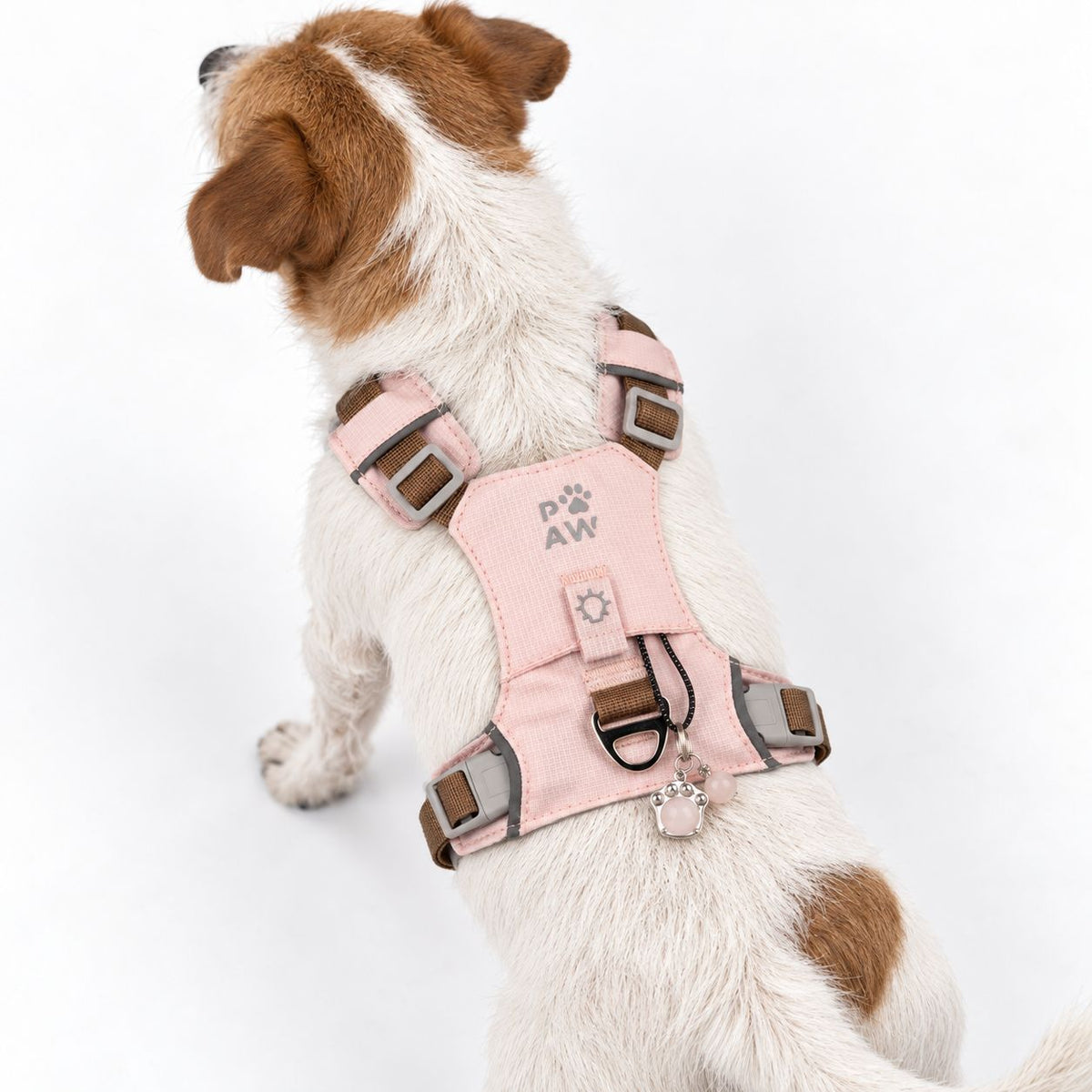 PAW - S (4-8Kg) Dog Step-in Guardian Harness with Reflective Mesh - Soft Pink - Rose Quartz Charm