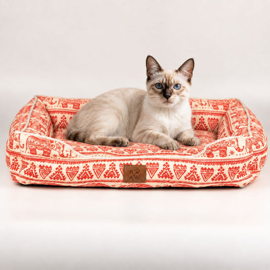 PAW Bed – Lucky Elephant – Red – 60 × 50 × 14cm