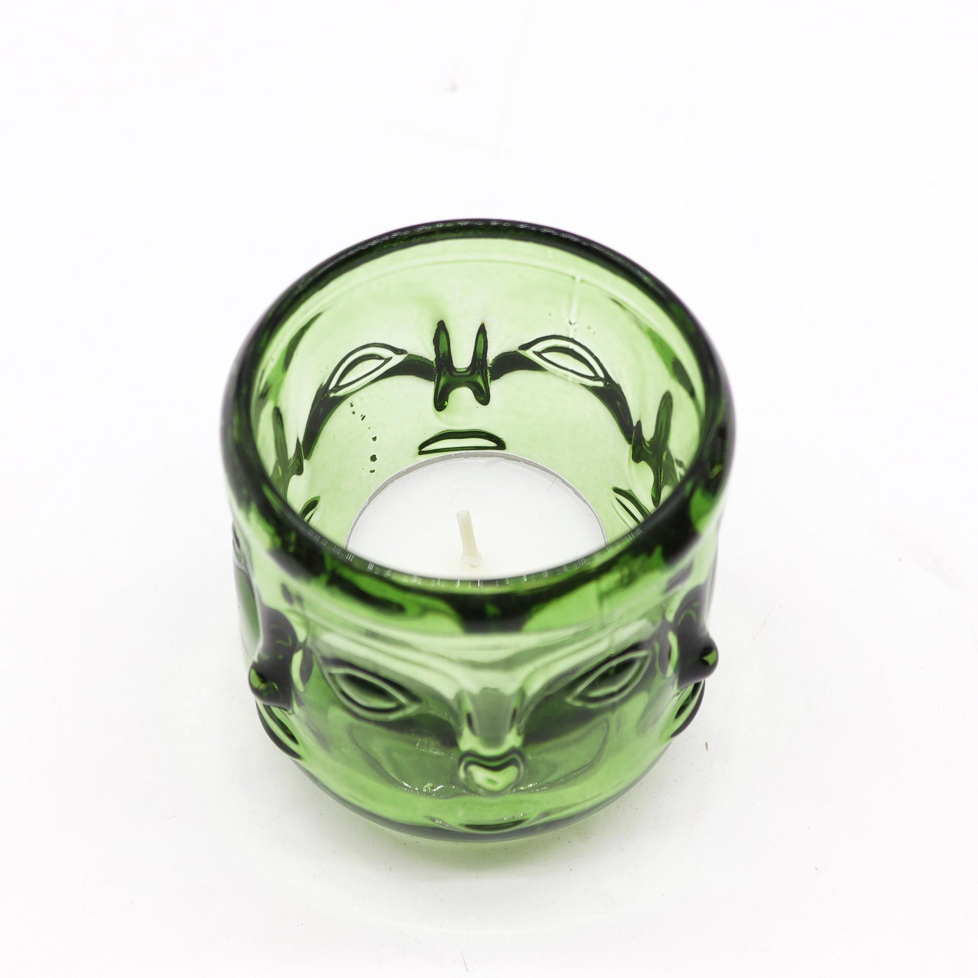 Pair of Buddha Faces Candle Holders - Garden Jade