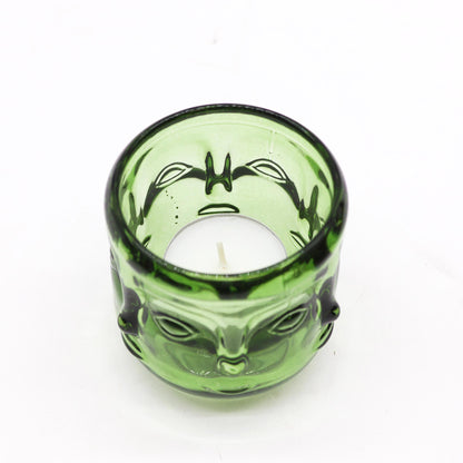 Pair of Buddha Faces Candle Holders - Garden Jade