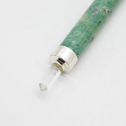 Verdant Heart Wand - Ruby Fuchsite Rose Quartz Crystal Ball top - 23cm