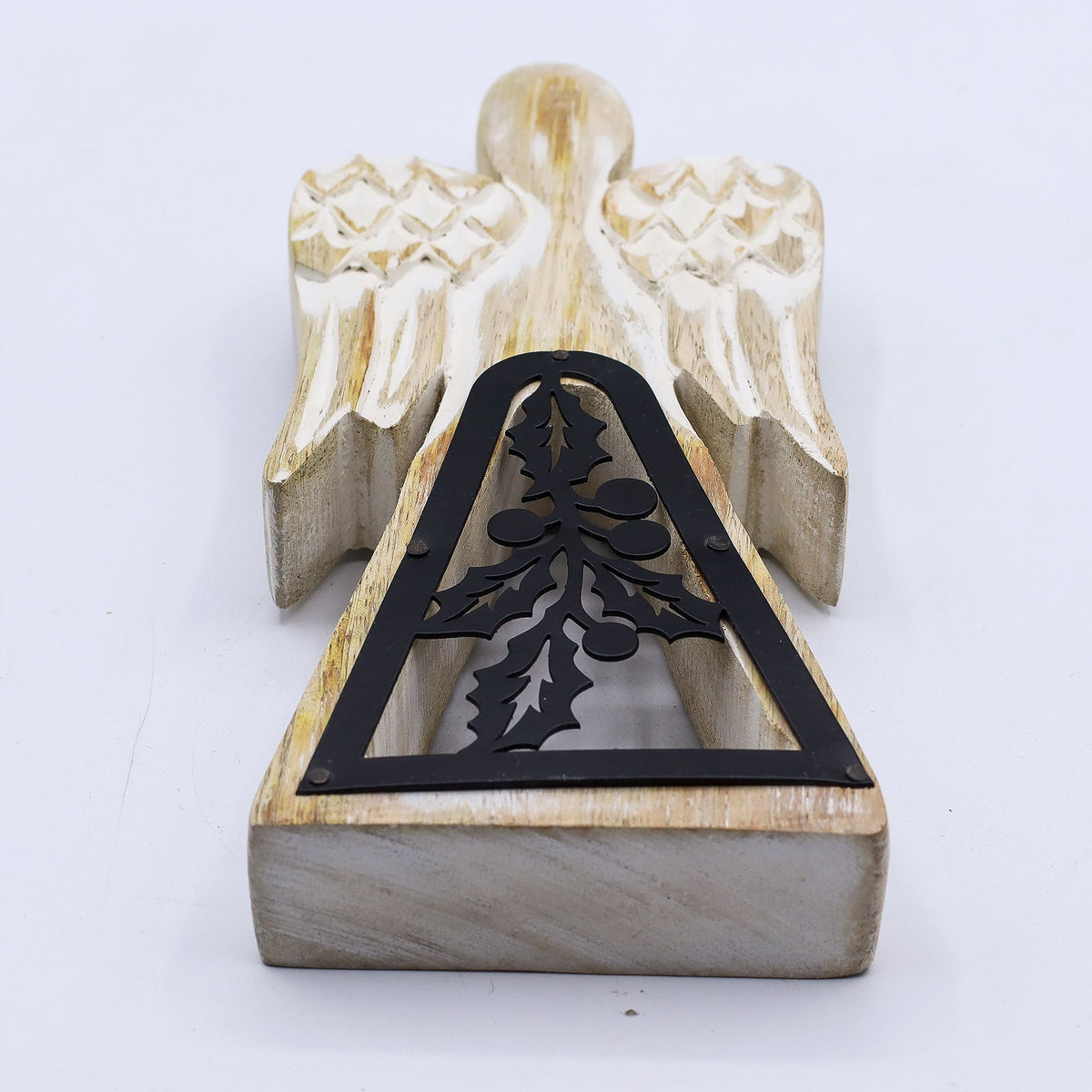 Mango Wood Angel - Whitewash with Iron Decor Cut Out (18cm)