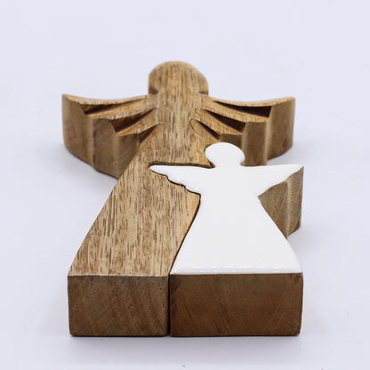 Mango Wood Angel in Angel - White Enamel (15cm)