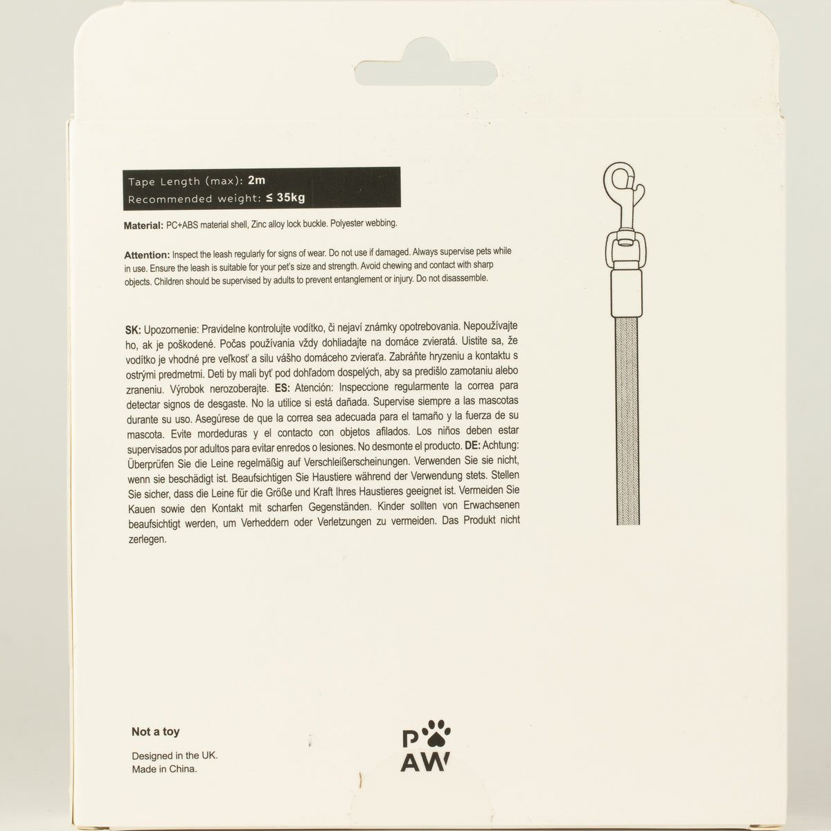 Paw Pet Leash - Elephant Strap - Grey - 2m
