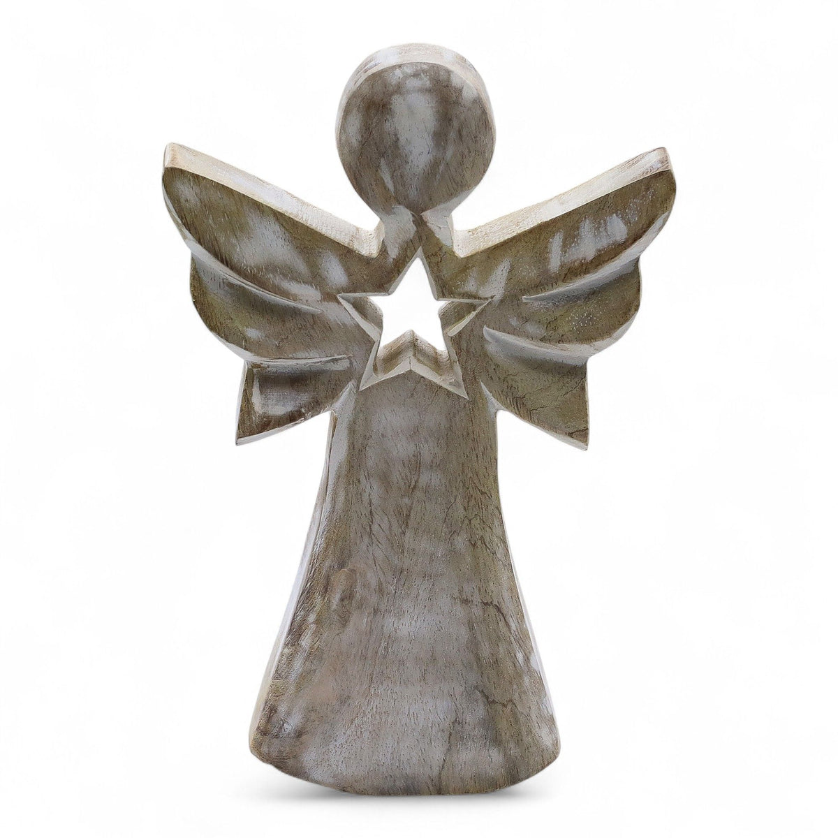Mango Wood Angel - Whitewash with Star Cut Out (18cm)