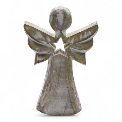 Mango Wood Angel - Whitewash with Star Cut Out (18cm)
