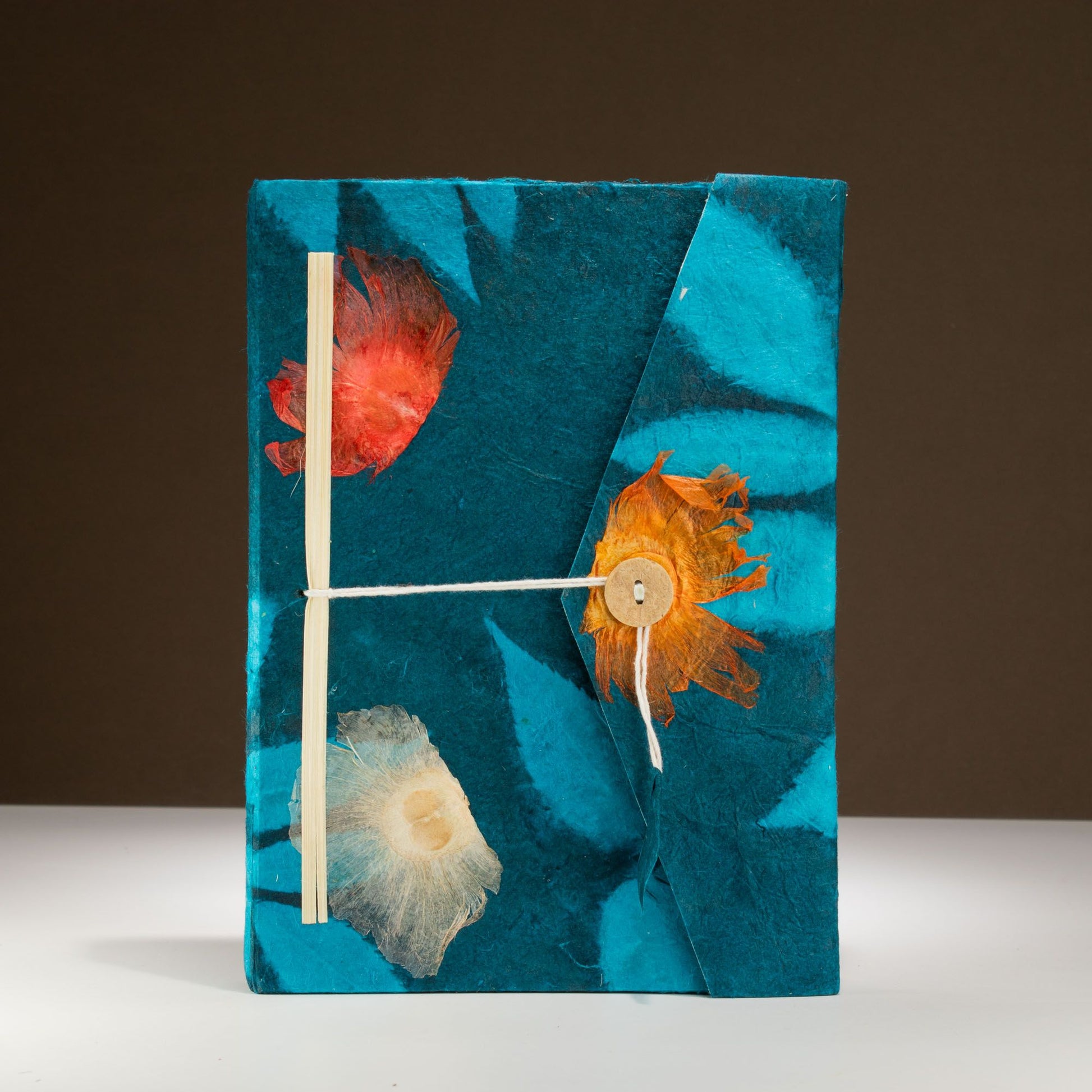 Lokta Bold Floral Notebook – Large – Includes Bookmark – Midnight Blue