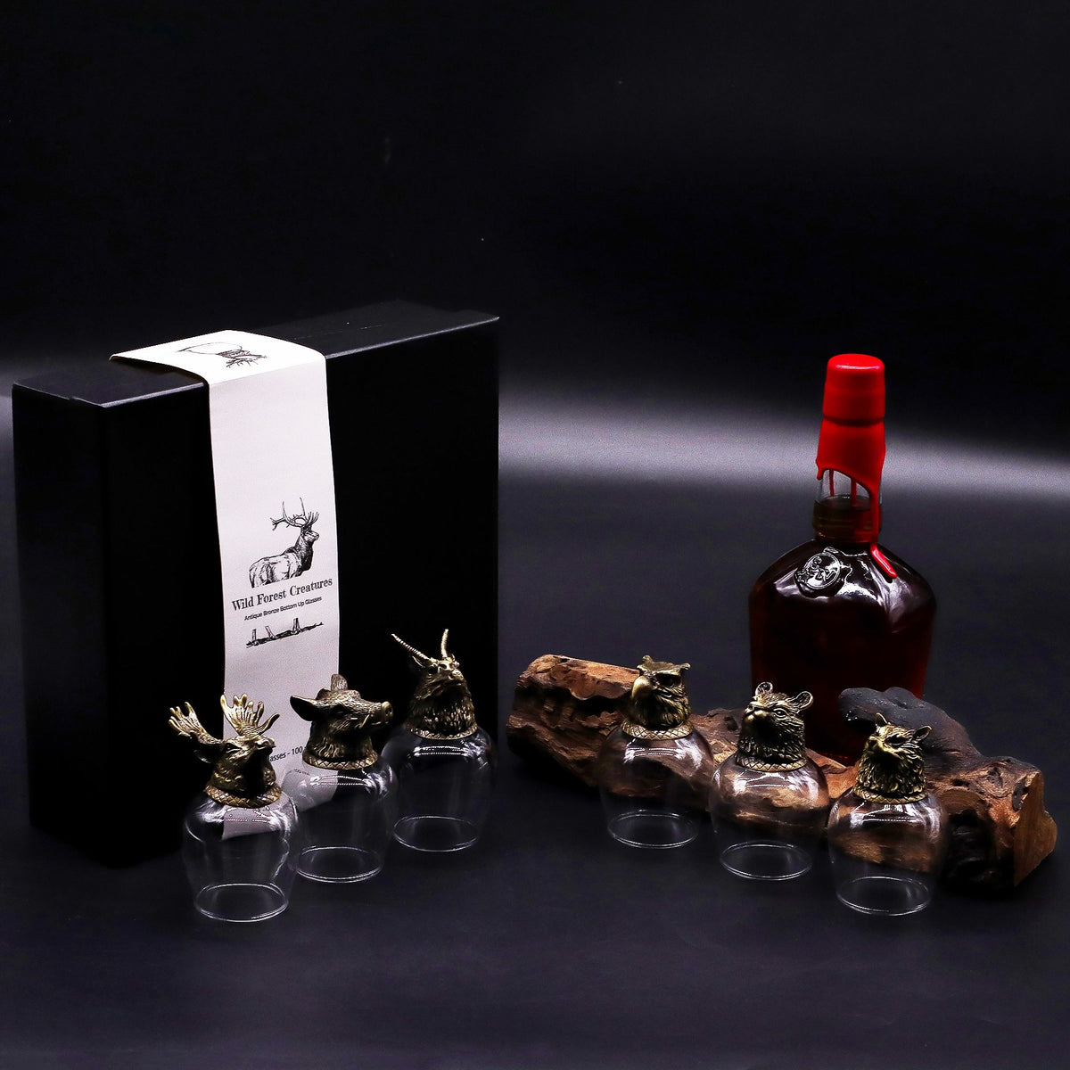 Gift Set of 6 Glasses (100ml) - Wild Forest Creatures - Antique Bronze