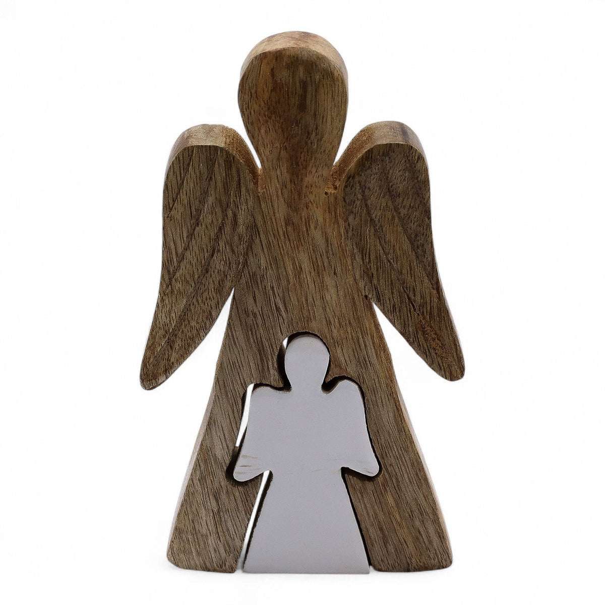 Mango Wood Angel in Angel - White Enamel (15cm)