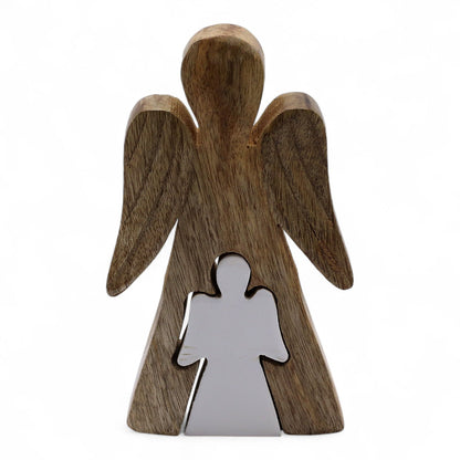 Mango Wood Angel in Angel - White Enamel (15cm)
