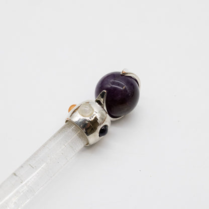 Celestial Prism Wand - Amethyst Moving Crystal Sphere Quartz Stem - 12cm