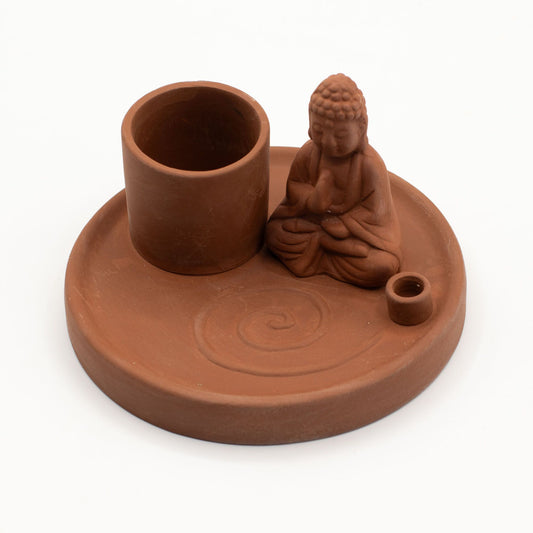 Multi Purpose Buddha Incense Plate - Natural Terracotta Style