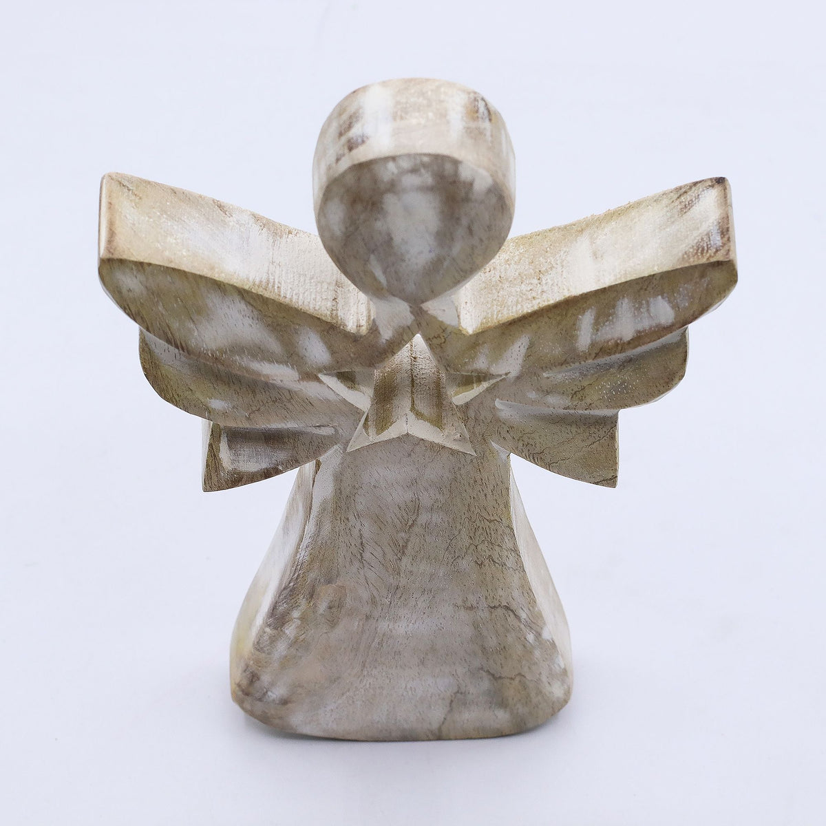 Mango Wood Angel - Whitewash with Star Cut Out (18cm)