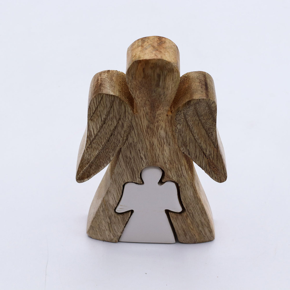 Mango Wood Angel in Angel - White Enamel (15cm)