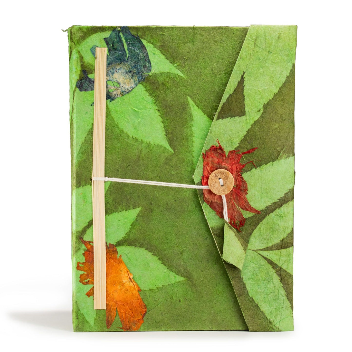 Lokta Bold Floral Notebook – Large – Includes Bookmark – Moss Green