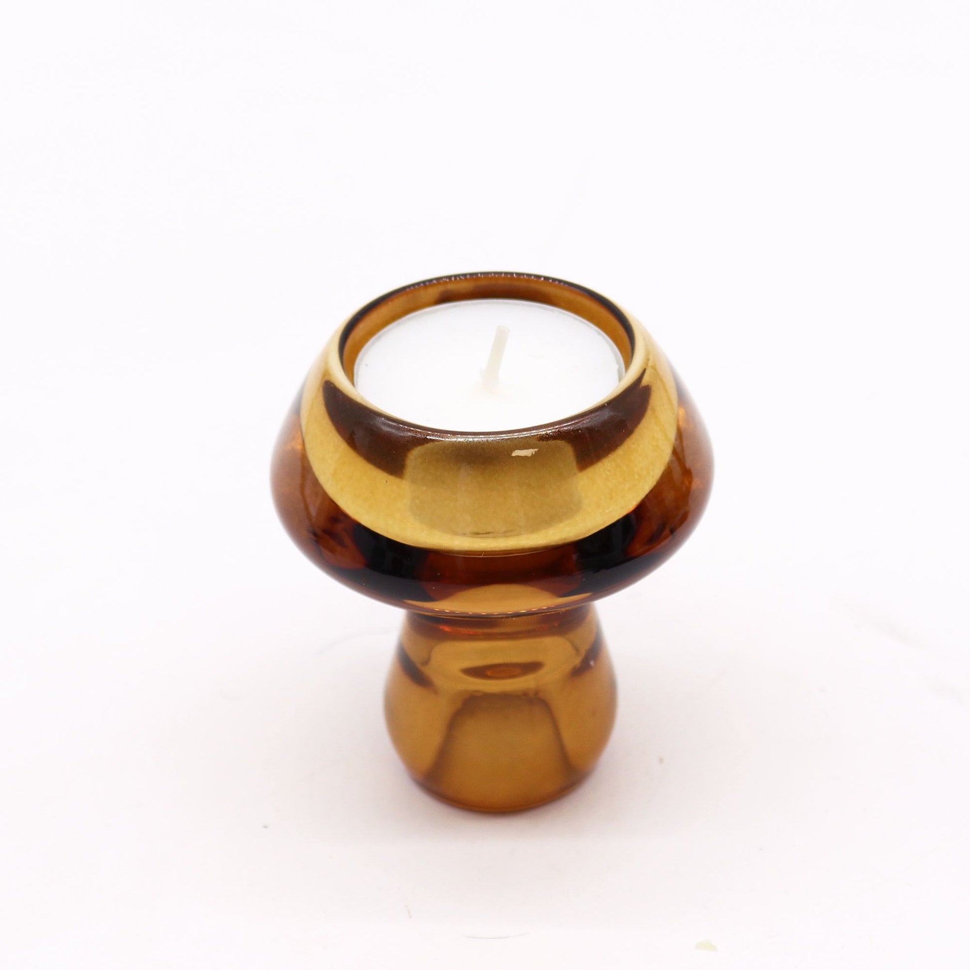 Pair of Mushroom Flip Dinner Candle / Tealight Holders - Antique Amber