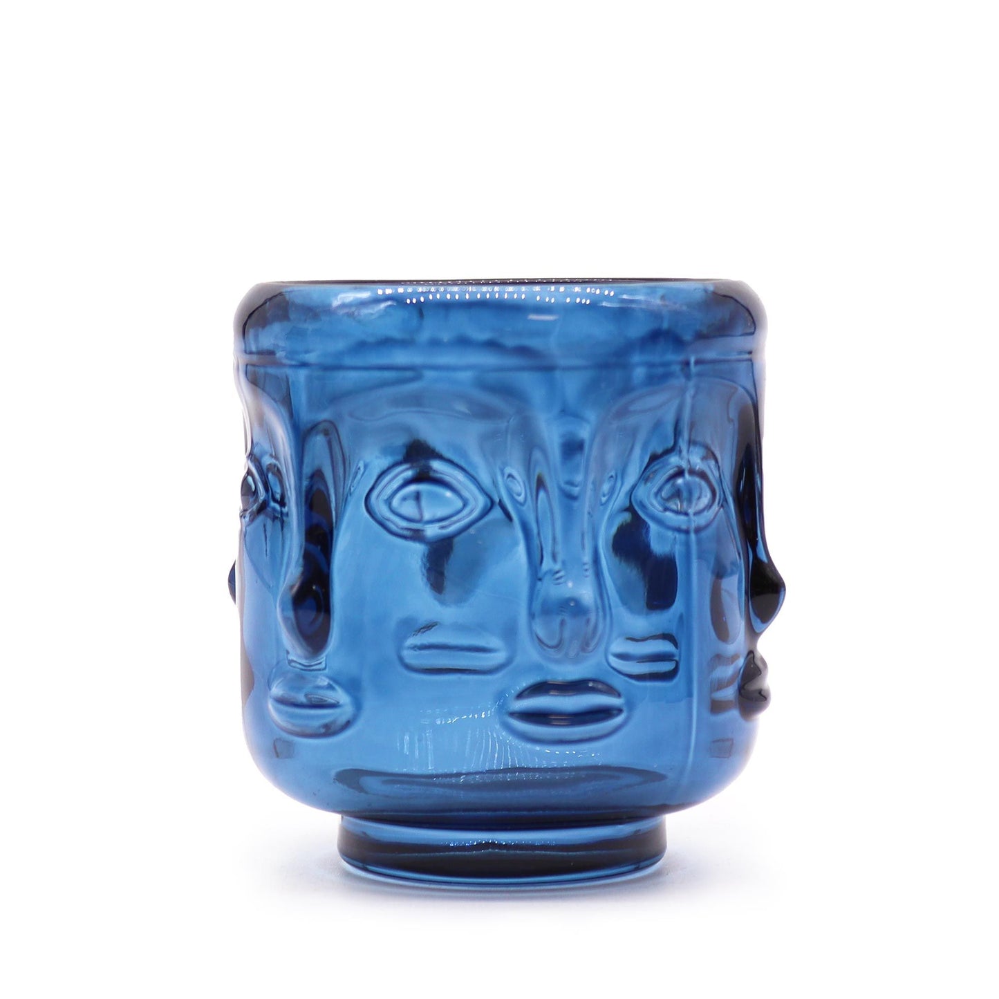 Pair of Buddha Faces Candle Holders - Royal Blue