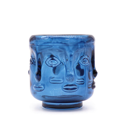Pair of Buddha Faces Candle Holders - Royal Blue