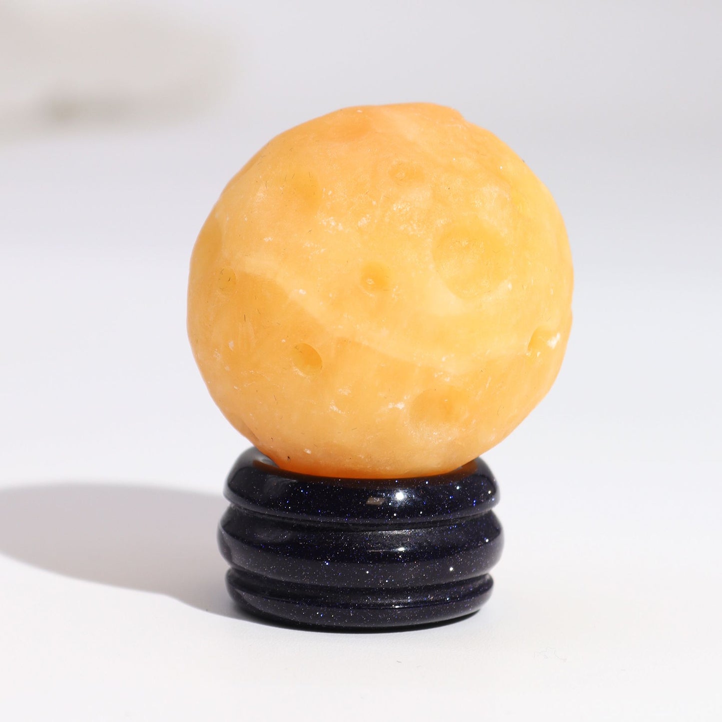 SATURN - Yellow Jade Planet on a Sola Goldstone Stand