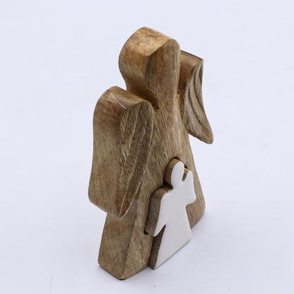 Mango Wood Angel in Angel - White Enamel (15cm)