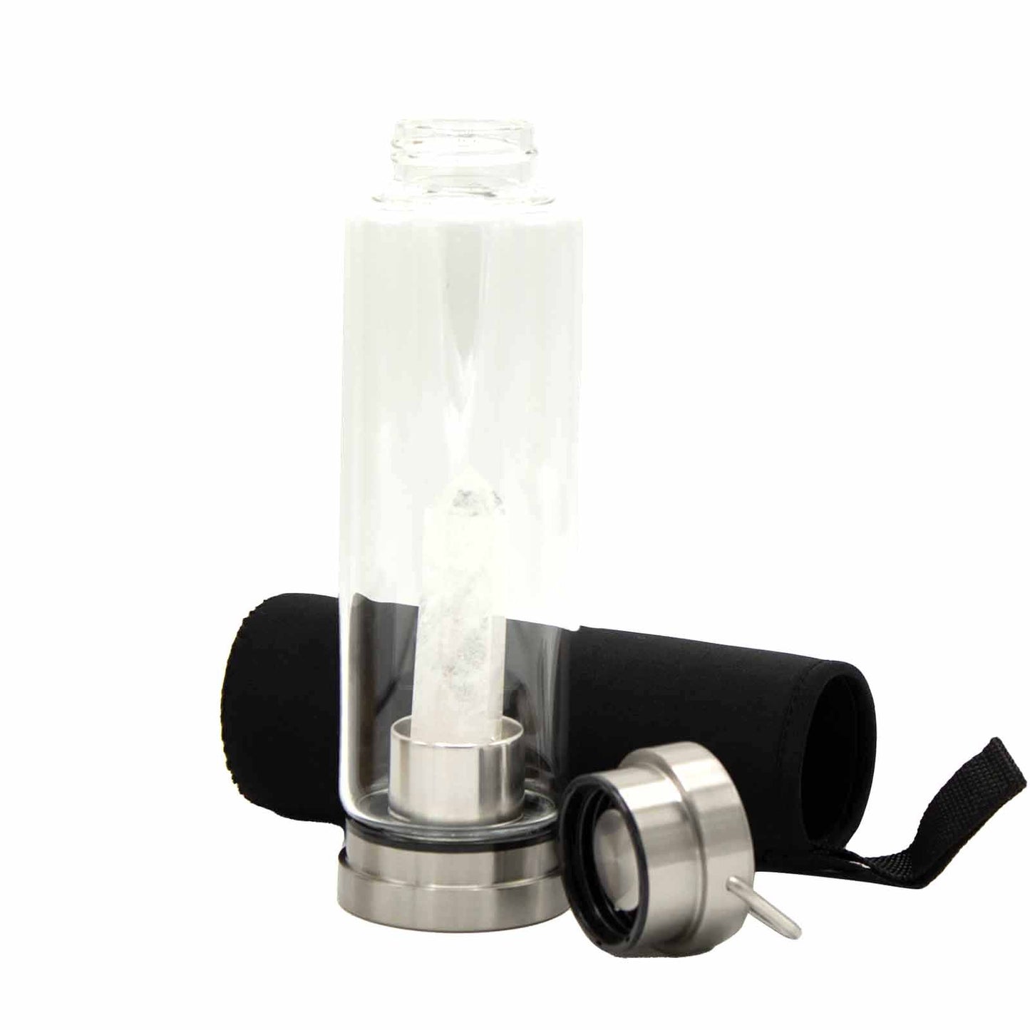 Crystal Infused Glass Water Bottle - Clear Quartz - Obelisk