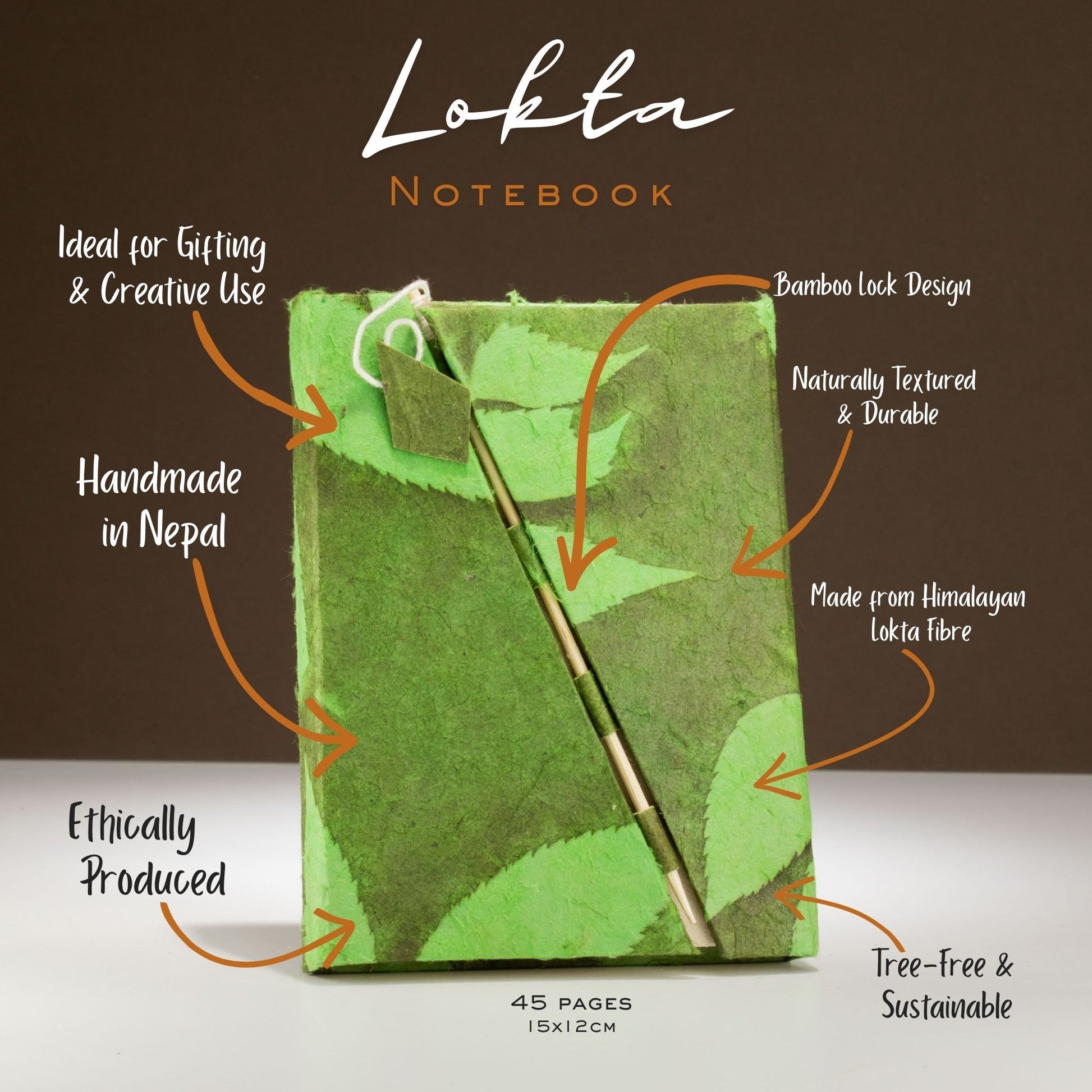Lokta Bold Floral Bamboo Lock Notebook – Medium – Moss Green
