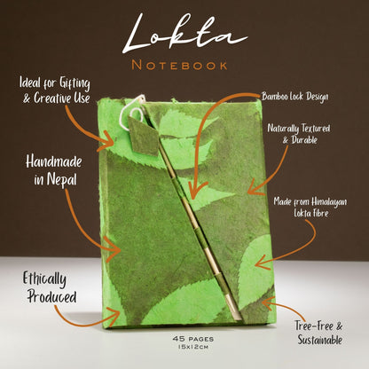 Lokta Bold Floral Bamboo Lock Notebook – Medium – Moss Green