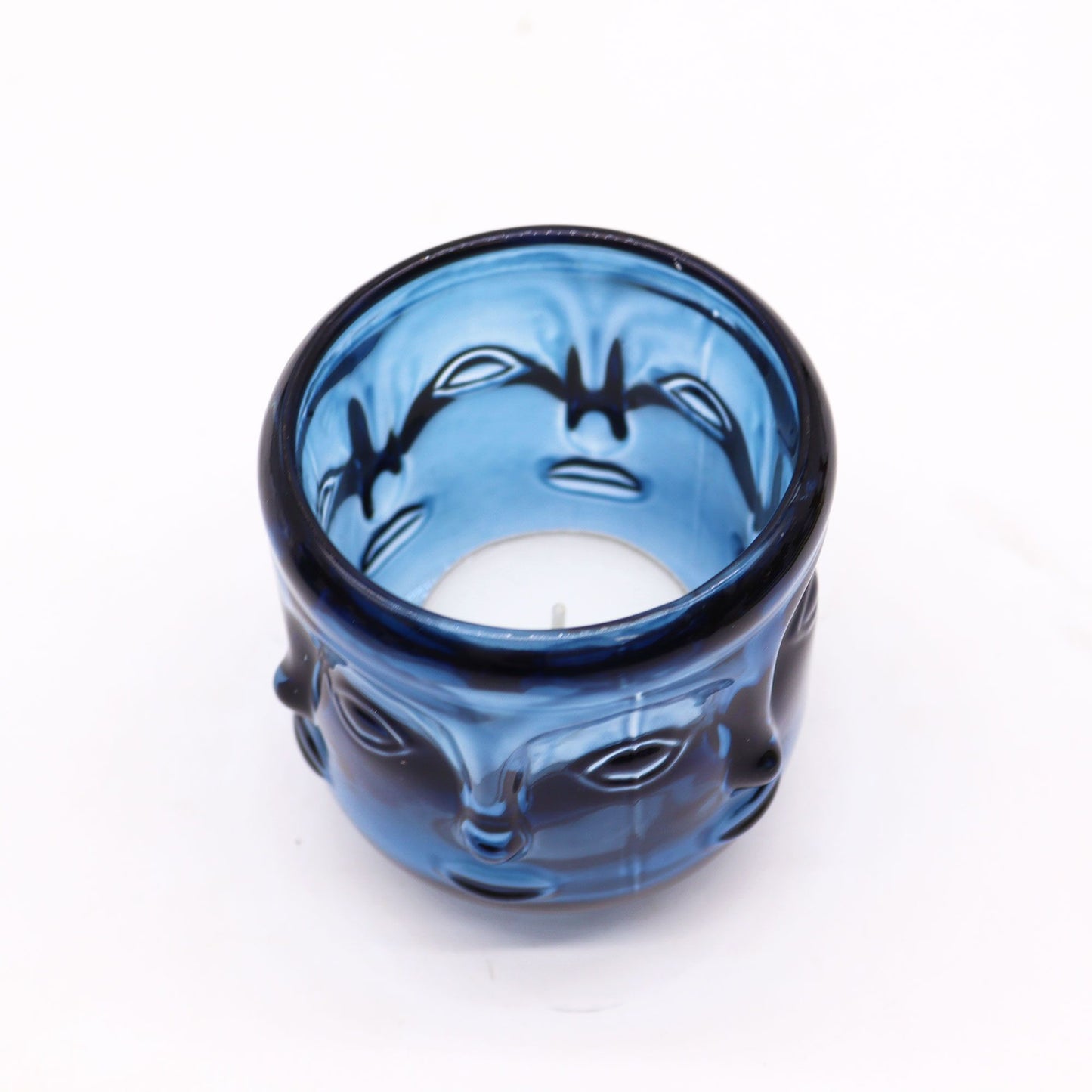 Pair of Buddha Faces Candle Holders - Royal Blue