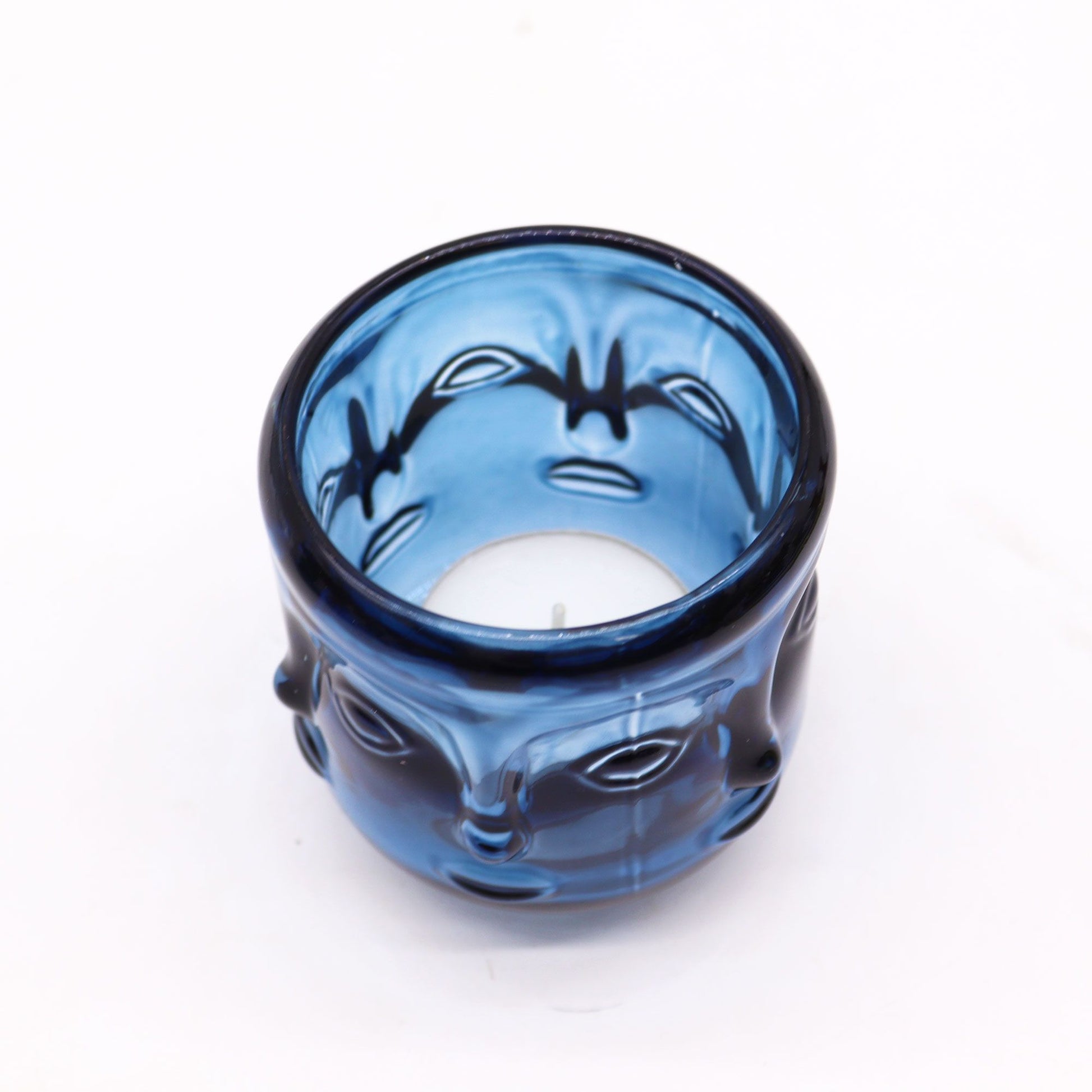Pair of Buddha Faces Candle Holders - Royal Blue