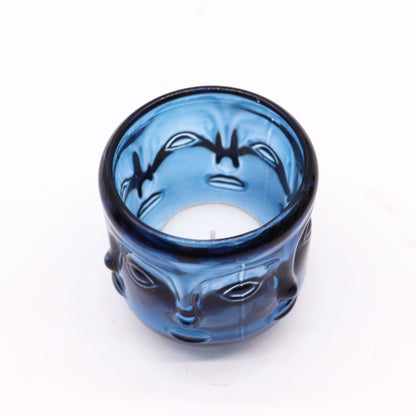 Pair of Buddha Faces Candle Holders - Royal Blue