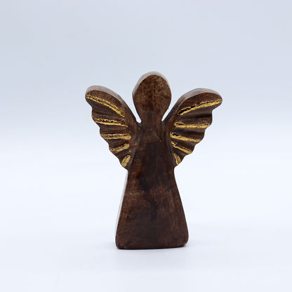 Small Mango Wood Angel - Gold Decor (12cm)
