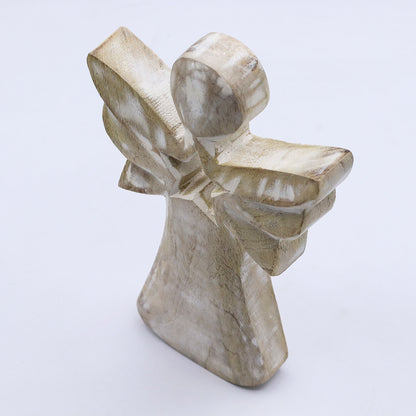 Mango Wood Angel - Whitewash with Star Cut Out (18cm)