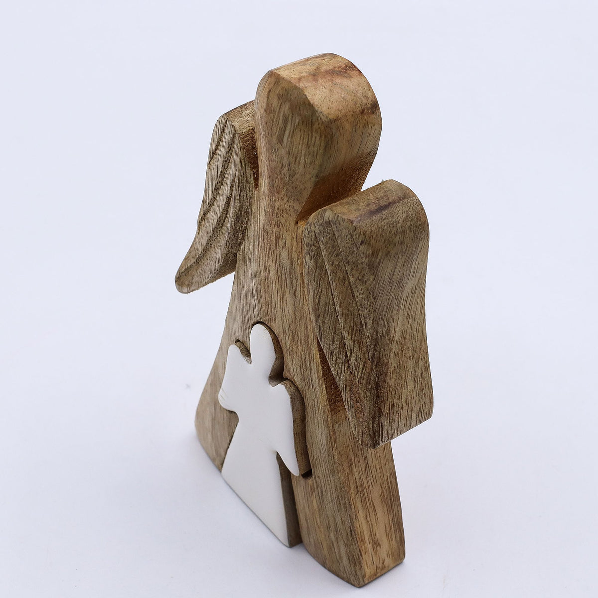 Mango Wood Angel in Angel - White Enamel (15cm)
